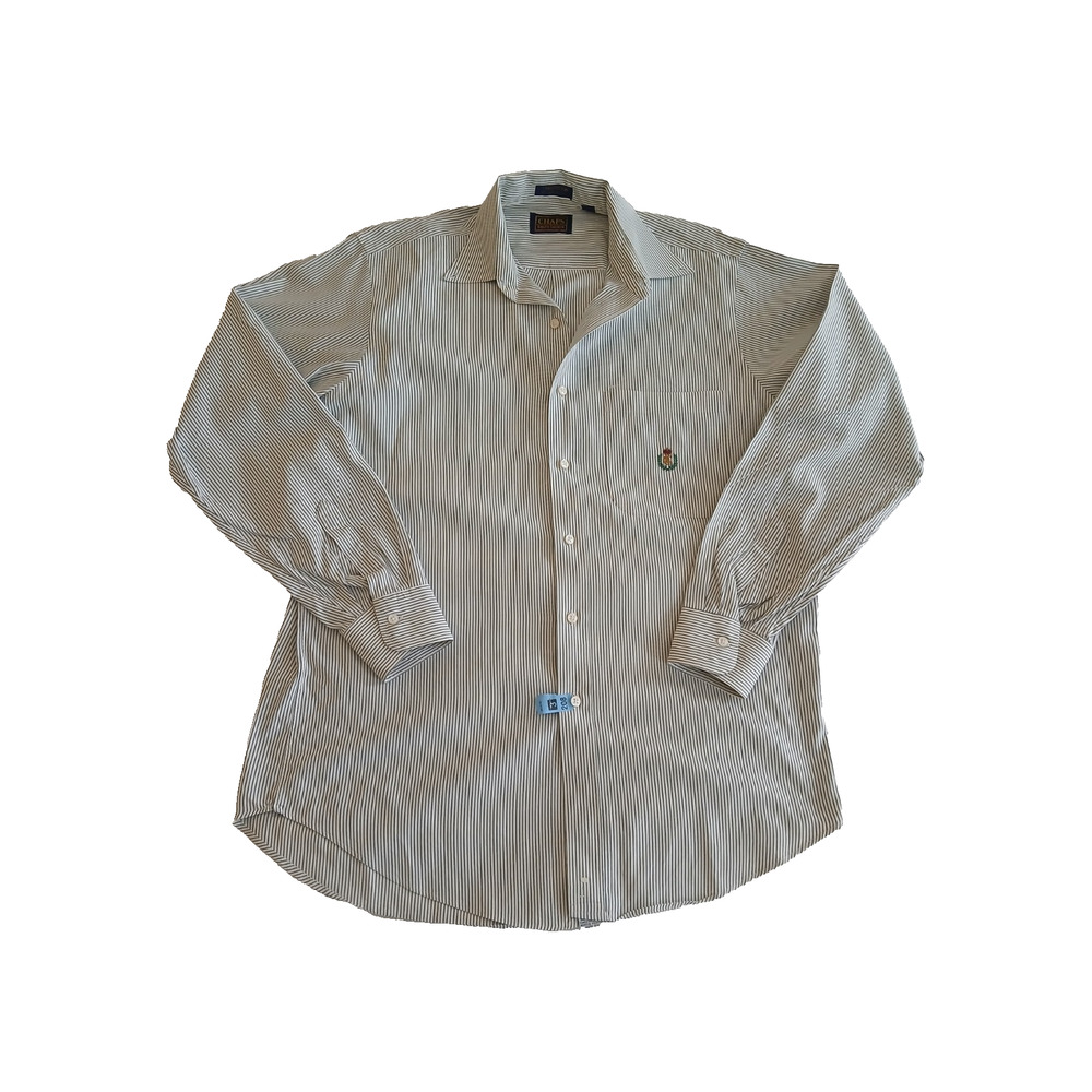 Chaps Ralph Lauren Button Shirt Mens 16 34/35 White Gray Stripe Made USA Vintage